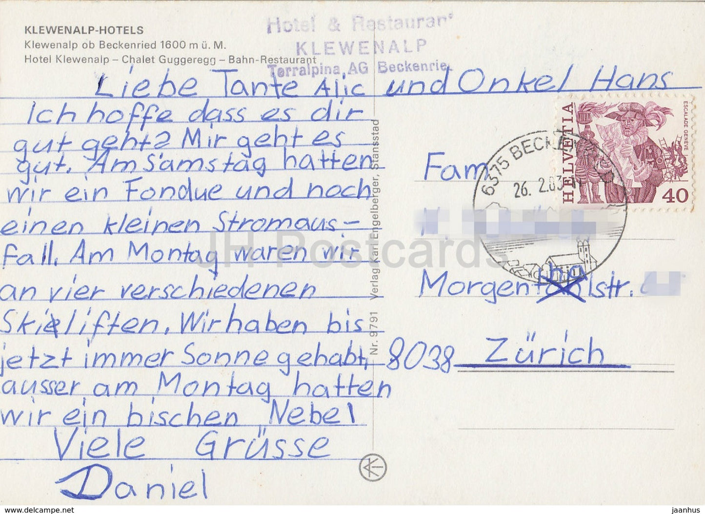 Klewenalp Hotels - Beckenried - Chalet Guggeregg - Bahn Restaurant - 9791 - 1983 - Suisse - occasion
