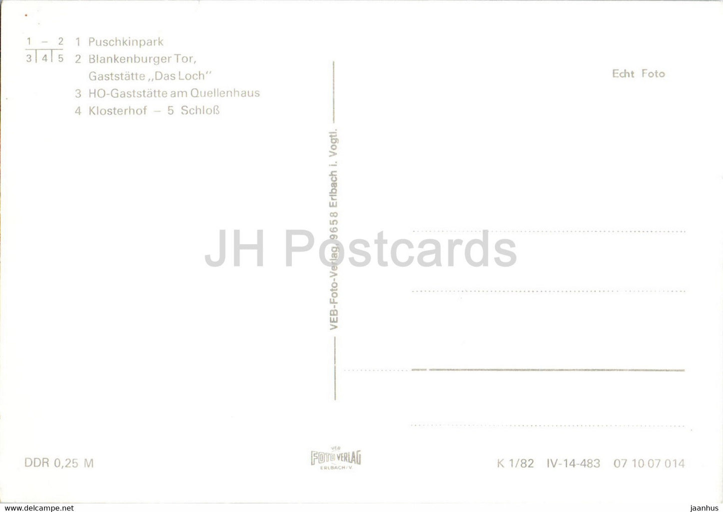 Saalfeld - Saale - Thur - Puschkinpark - Blankenburger Tor - Gaststatte Das Loch - old postcard - Germany DDR - unused