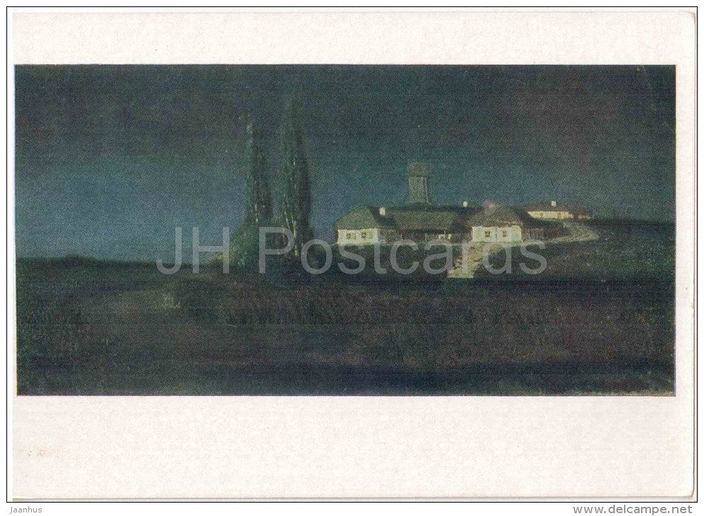 painting by A. Kuindzhi - Ukrainian Night - house - ukrainian art - unused - JH Postcards