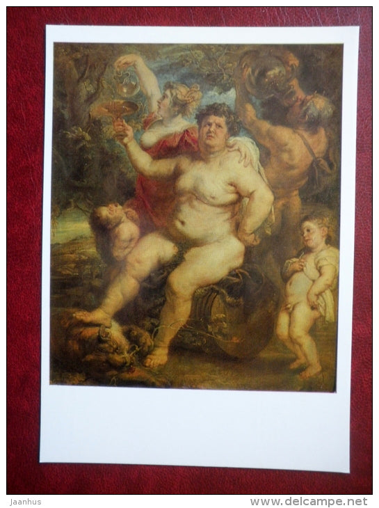 painting by Peter Paul Rubens , Bacchus - wine - flemish art - unused - JH Postcards