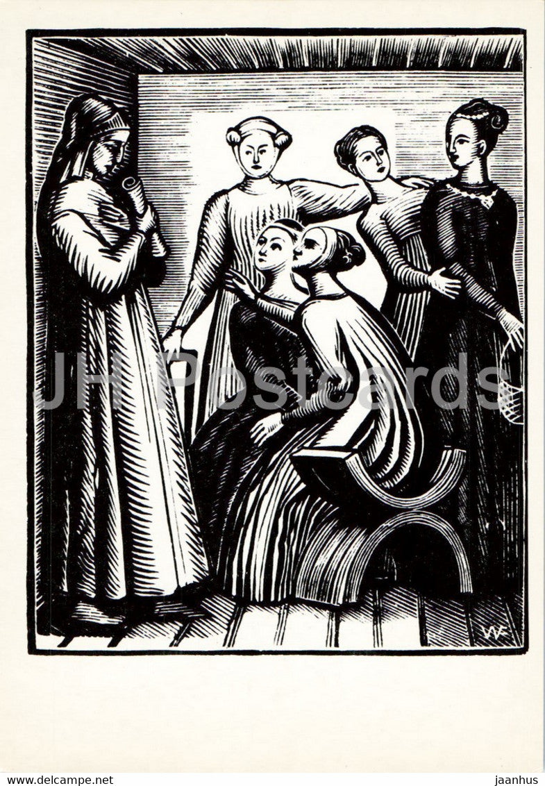 The New Life of Dante Alighieri La Vita Nuova - 2 - illustration by Favorsky - 1988 - Russia USSR - unused - JH Postcards