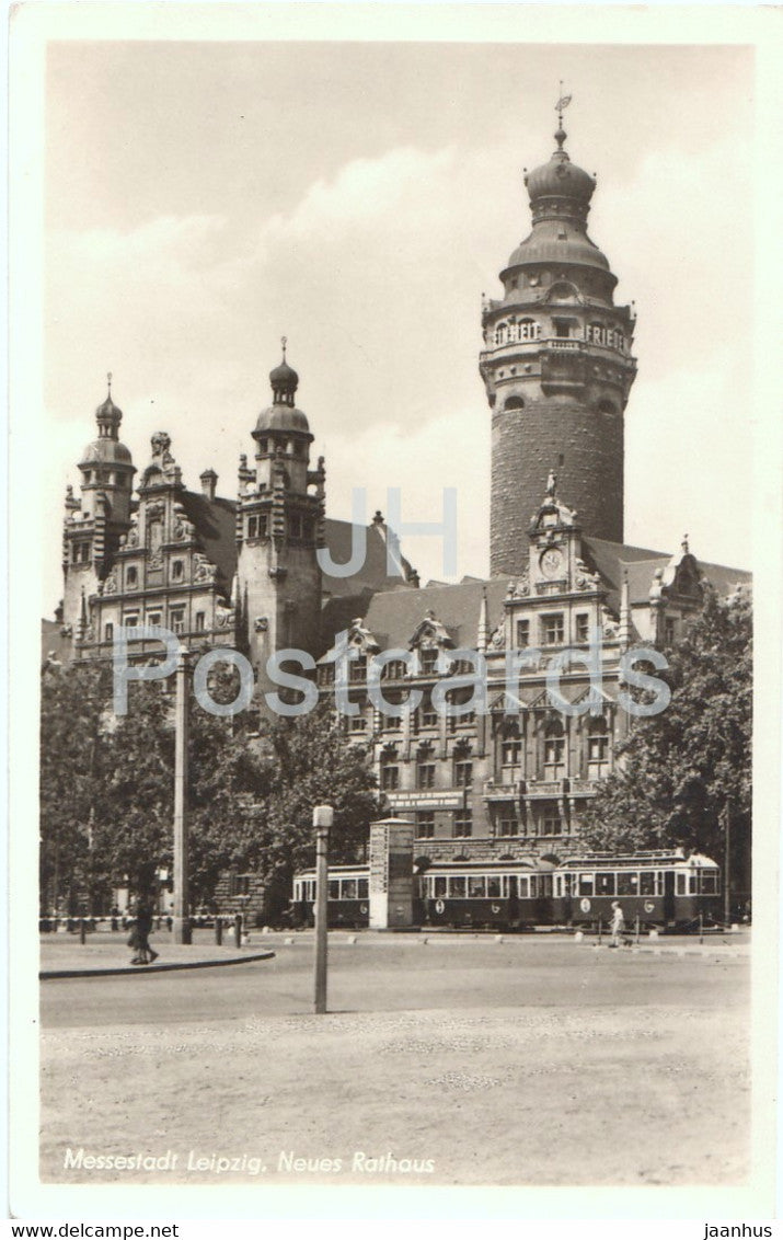 Messestadt Leipzig - Neues Rathaus - tram - Germany DDR - used - JH Postcards