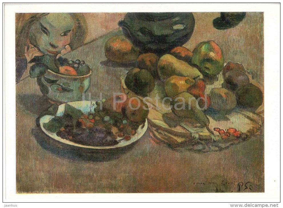 painting by Paul Gauguin - Fruit - peach - apple - french art - unused - JH Postcards