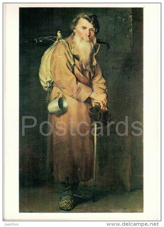 painting by V. Perov - Wanderer , 1870 - old man - russian art - unused - JH Postcards