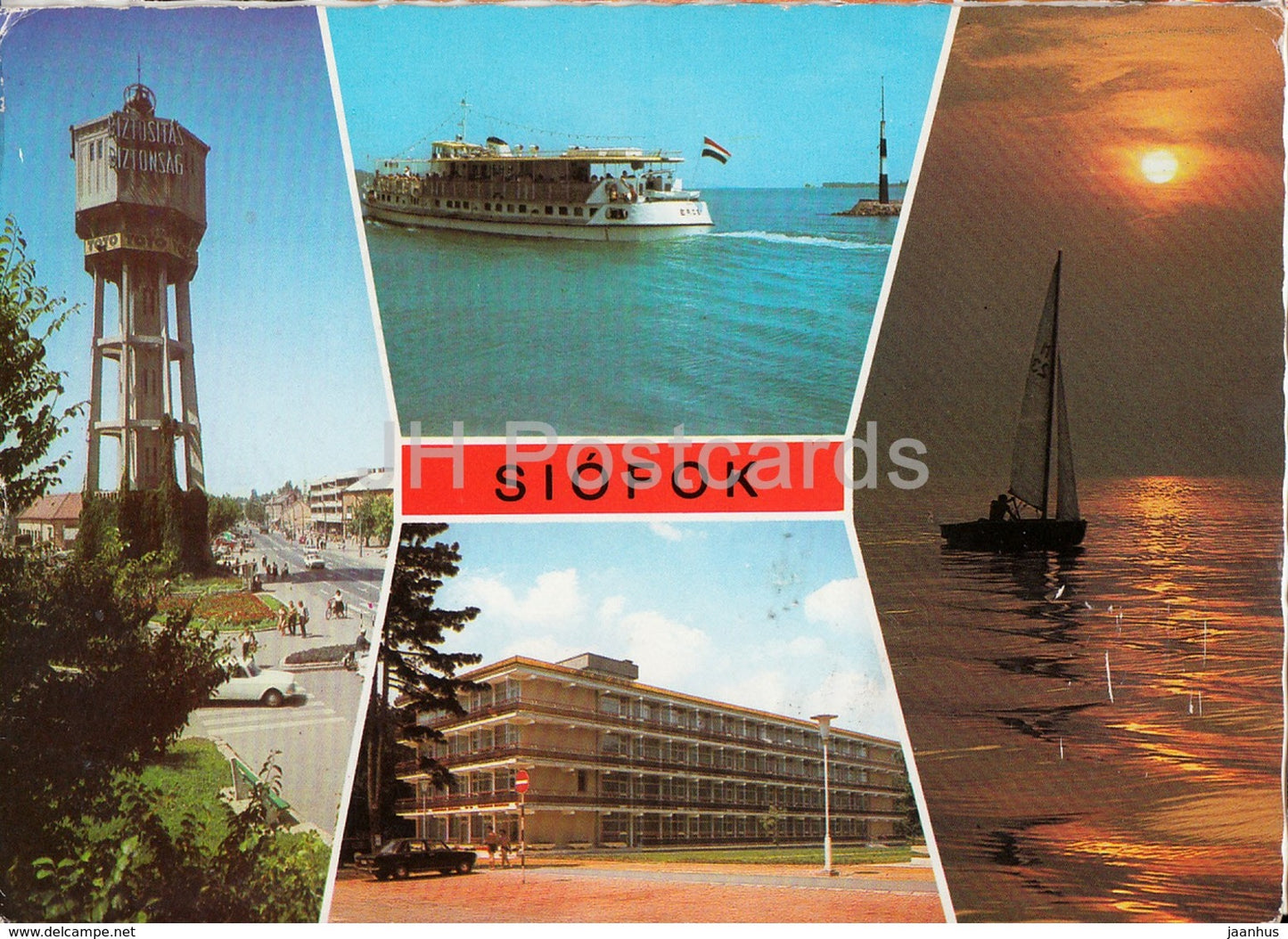 Siofok - 1 - passenger boat - lighthouse - sailing boat - hotel - multiview - Hungary - used - JH Postcards