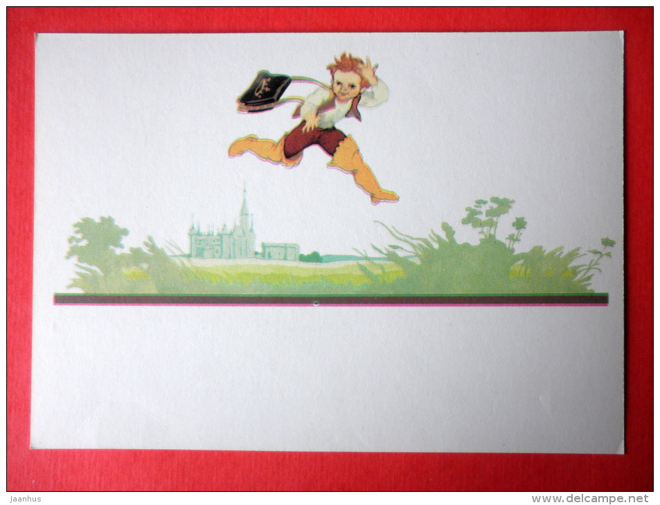 illustration by B. Dehterev - Tom in Seven-League Boots - Little Tom Thumb by C. Perrault - 1979 - Russia USSR - unused - JH Postcards