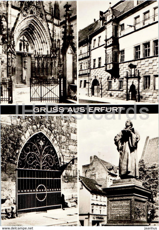 Gruss aus Erfurt - Portal am Dom - Haus zum Stockfisch - Lutherdenkmal - Luther monument - Germany DDR - unused - JH Postcards