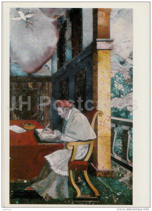 Plaque , St. Bonaventure - Florentine Mosaic - Italian art - 1974 - Russia USSR - unused - JH Postcards