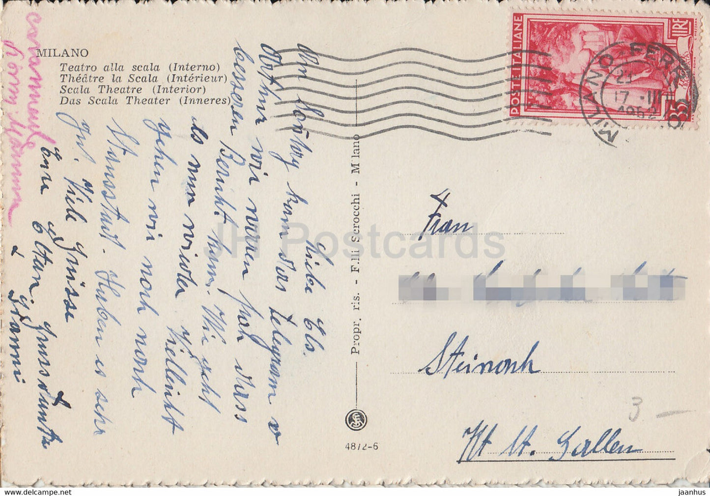 Mailand – Teatro alla Scala – Interno – Schwanensee – Ballett – 1952 – alte Postkarte – Italien – gebraucht