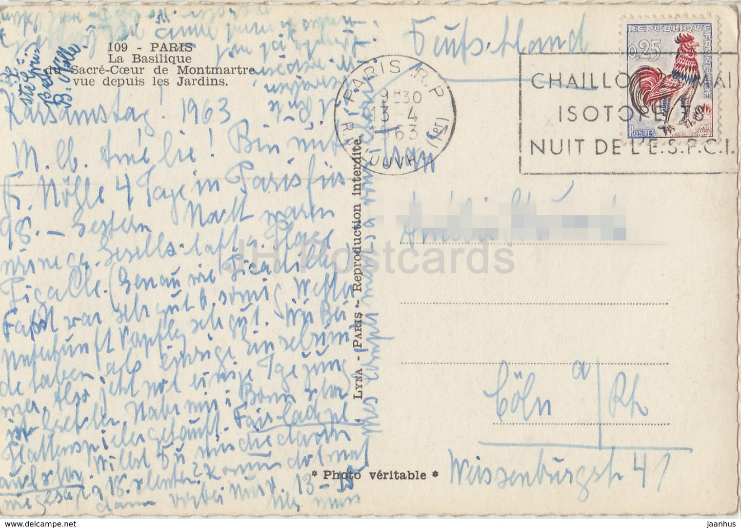 Paris – La Basilique du Sacre-Coeur de Montmartre vue depuis les Jardins – Kathedrale – 109 – Frankreich – 1963 – gebraucht