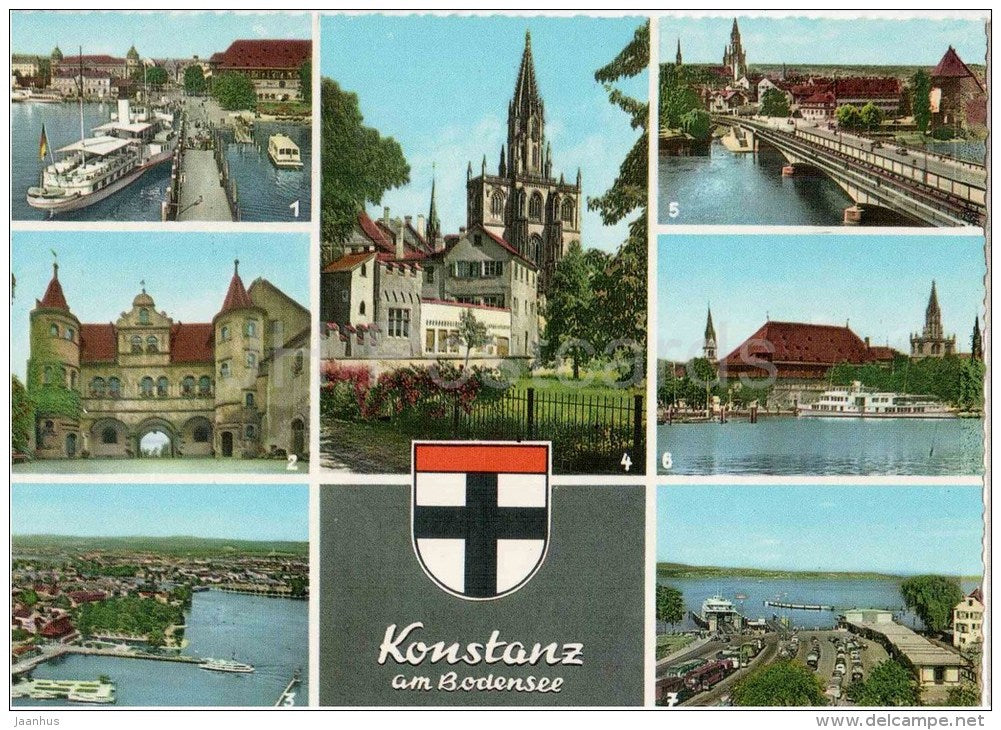 Konstanz am Bodensee - Hafen mit Konzil - Rathaus - Basilika - Rheinbrücke - town hall - Bo 8005 - Germany - ungelaufen - JH Postcards