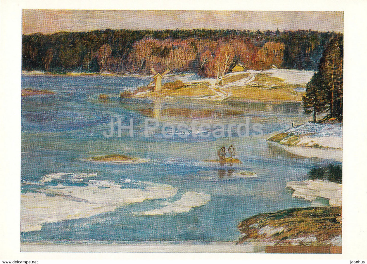 painting by Vasily Ezdakov - Flood at the river Sorot - Russian art - 1985 - Russia USSR - unused - JH Postcards