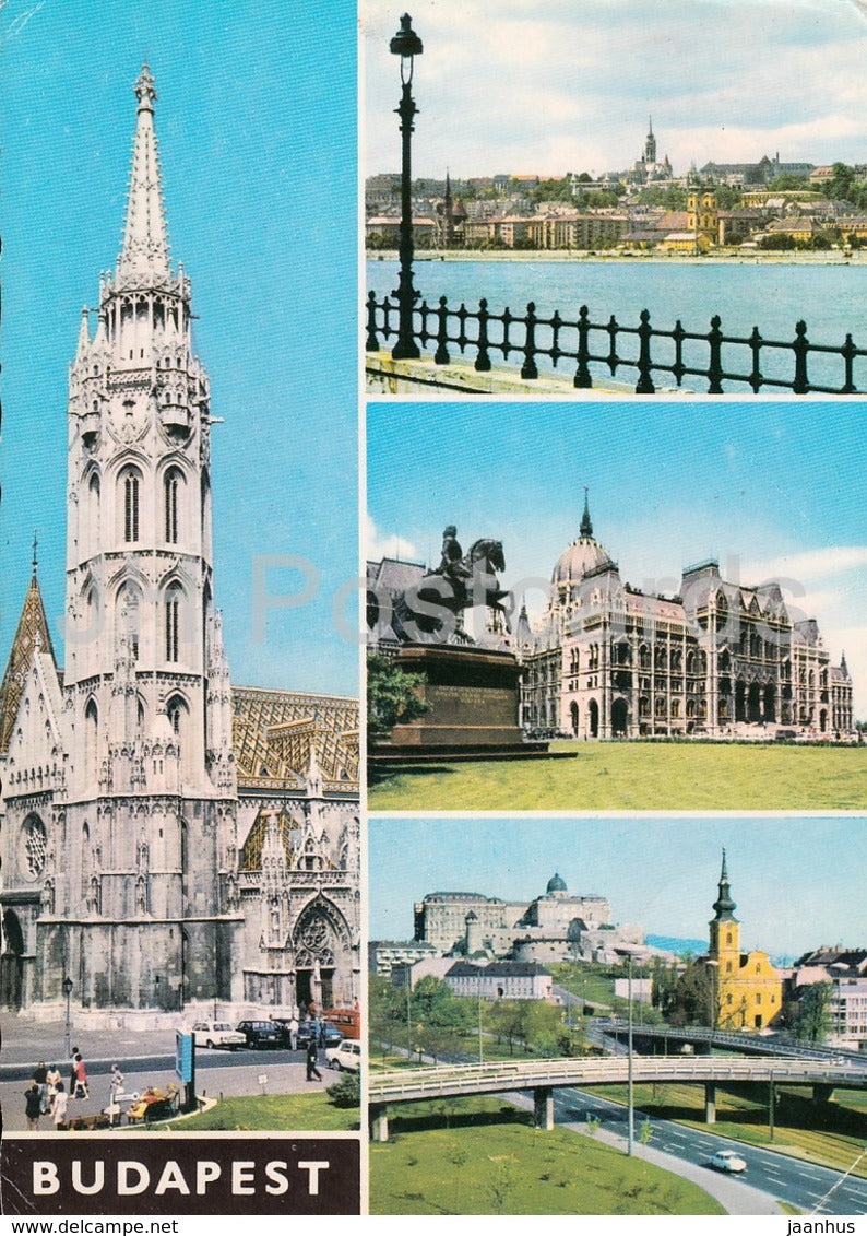 Greetings from Budapest - cathedral - parliament - multiview - Hungary - used - JH Postcards