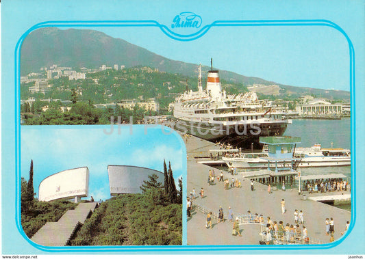 Yalta - Sea Port - Mountain of Glory - ship - Crimea - postal stationery - 1987 - Ukraine USSR - unused - JH Postcards