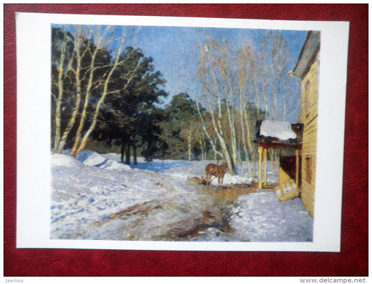 painting by  Isaac Levitan - March month , 1895 - horse - russian art - unused - JH Postcards