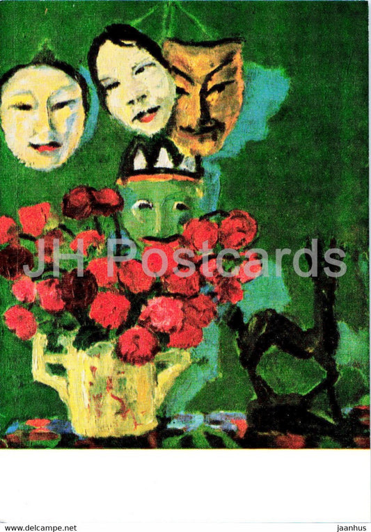 painting by Emil Nolde - Masken und Georginen - mask - German art - Germany - unused - JH Postcards