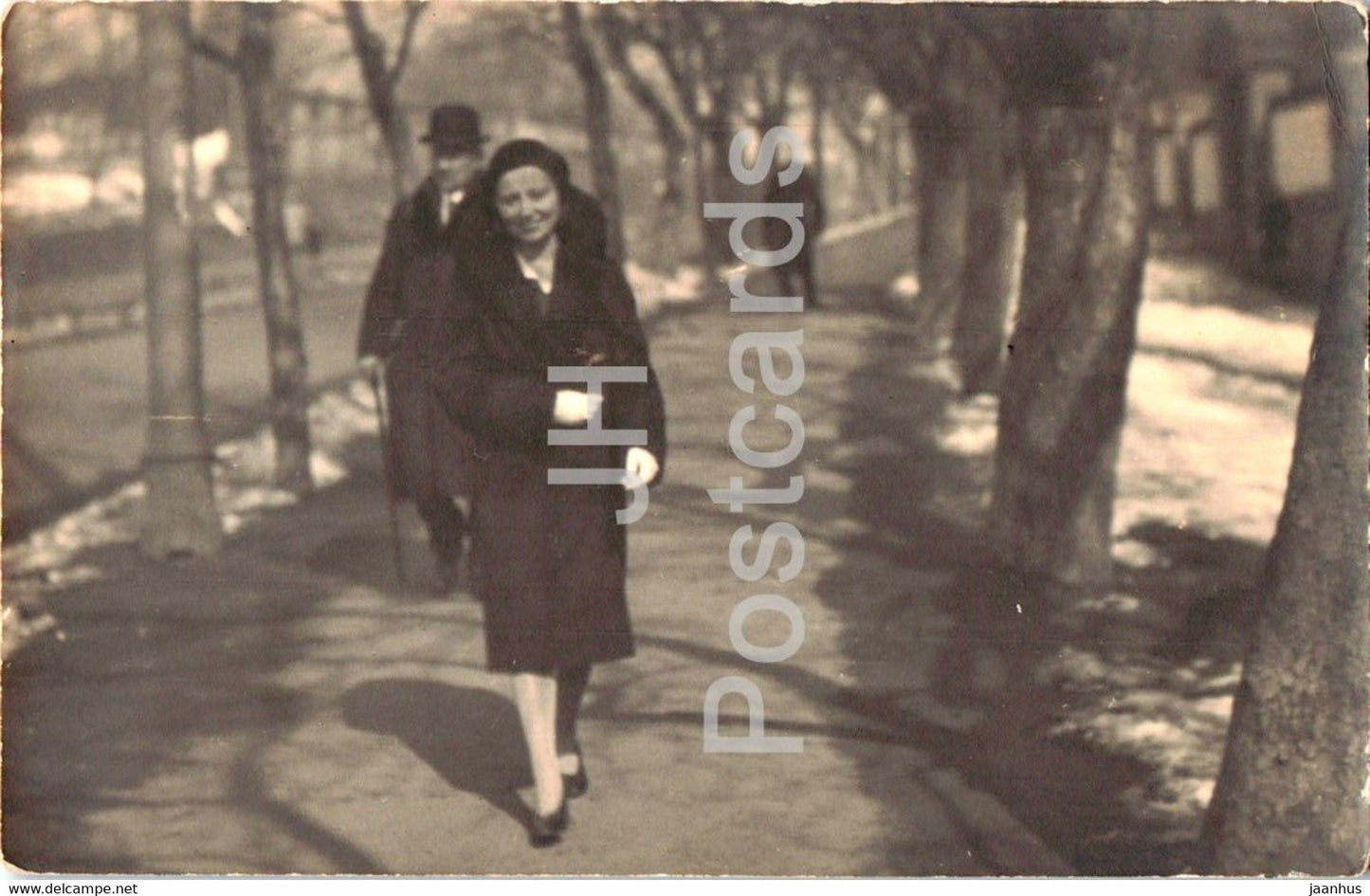 woman on the street of France - old postcard - France - unused - JH Postcards