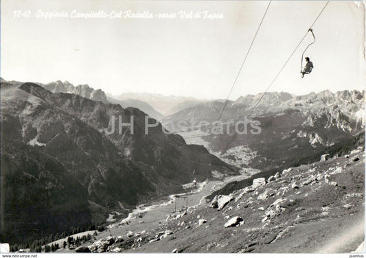 Seggiovia - Campitello - Col Rodella - verso val di Fasso - skilift - cable car - old postcard - Italy - used - JH Postcards