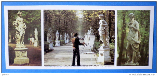 Aurora sculpture - painter - Sunset sculpture - Summer Garden - Leningrad - St. Petersburg - 1985 - Russia USSR - unused - JH Postcards