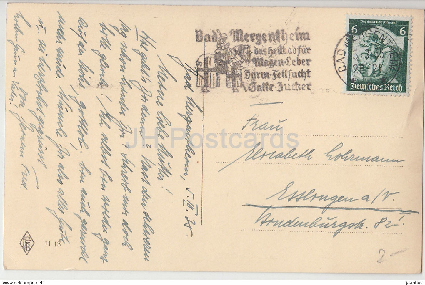 Wachholder - PFB - carte postale ancienne - 1935 - Allemagne - utilisé