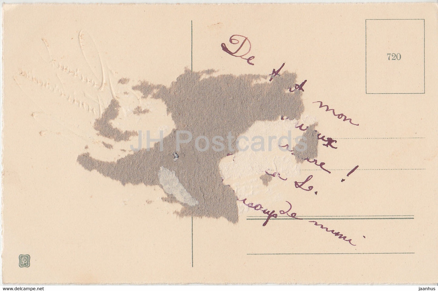 Geburtstagsgrußkarte – Heureux Anniversaire – Blumen im Korb – 720 – Illustration – alte Postkarte – Frankreich – gebraucht