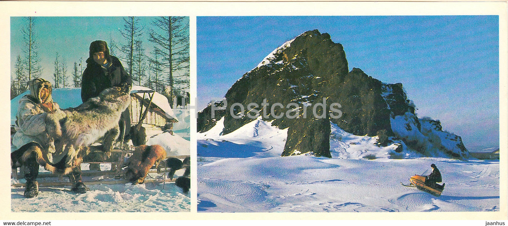 Kamchatka - skins - on virgin winter lands - snow motorbike - 1981 - Russia USSR - unused - JH Postcards