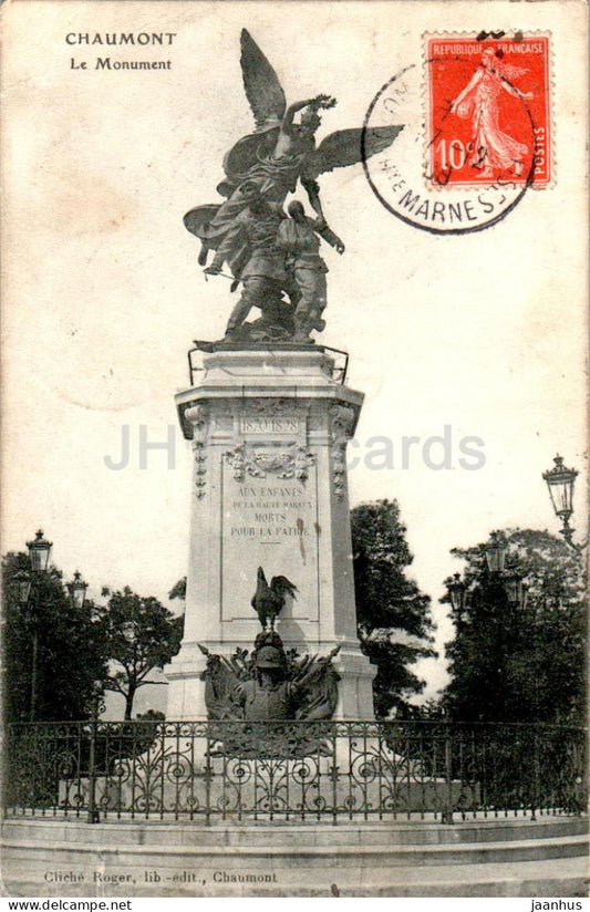 Chaumont - Monument - old postcard - 1908 - France - used - JH Postcards