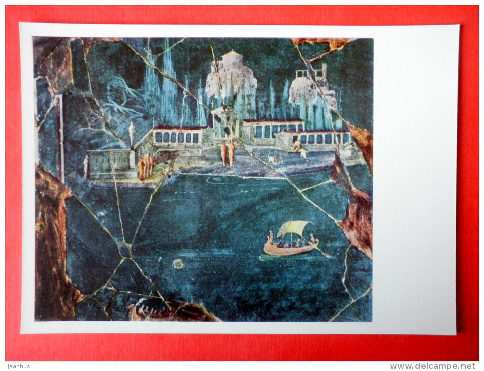View of the Villa Marittima , ship - I century AD - Pompeii Frescoes - Ancient Rome Art - 1967 - USSR Russia - unused - JH Postcards