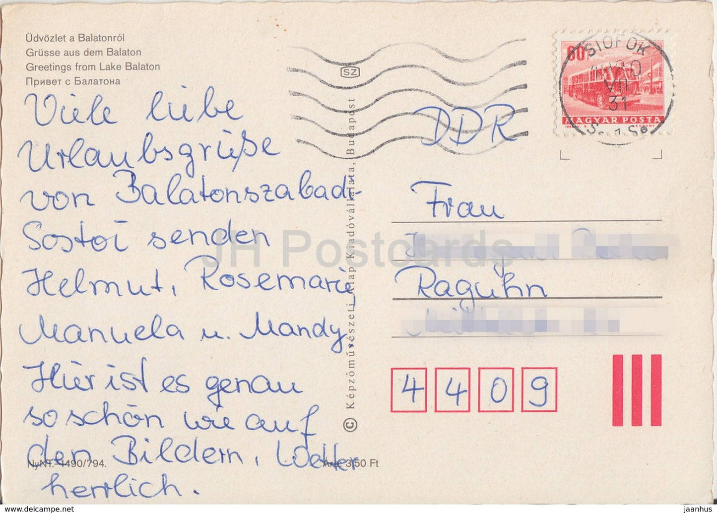 Greetings from lake Balaton - hotel - sailing boat - multiview - 1980 - Hungary - used