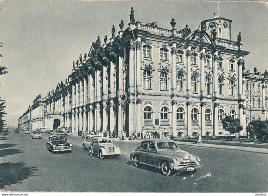Leningrad - St Petersburg - The State Hermitage Museum - Winter Palace - car Pobeda Moskvich - Russia USSR - unused - JH Postcards