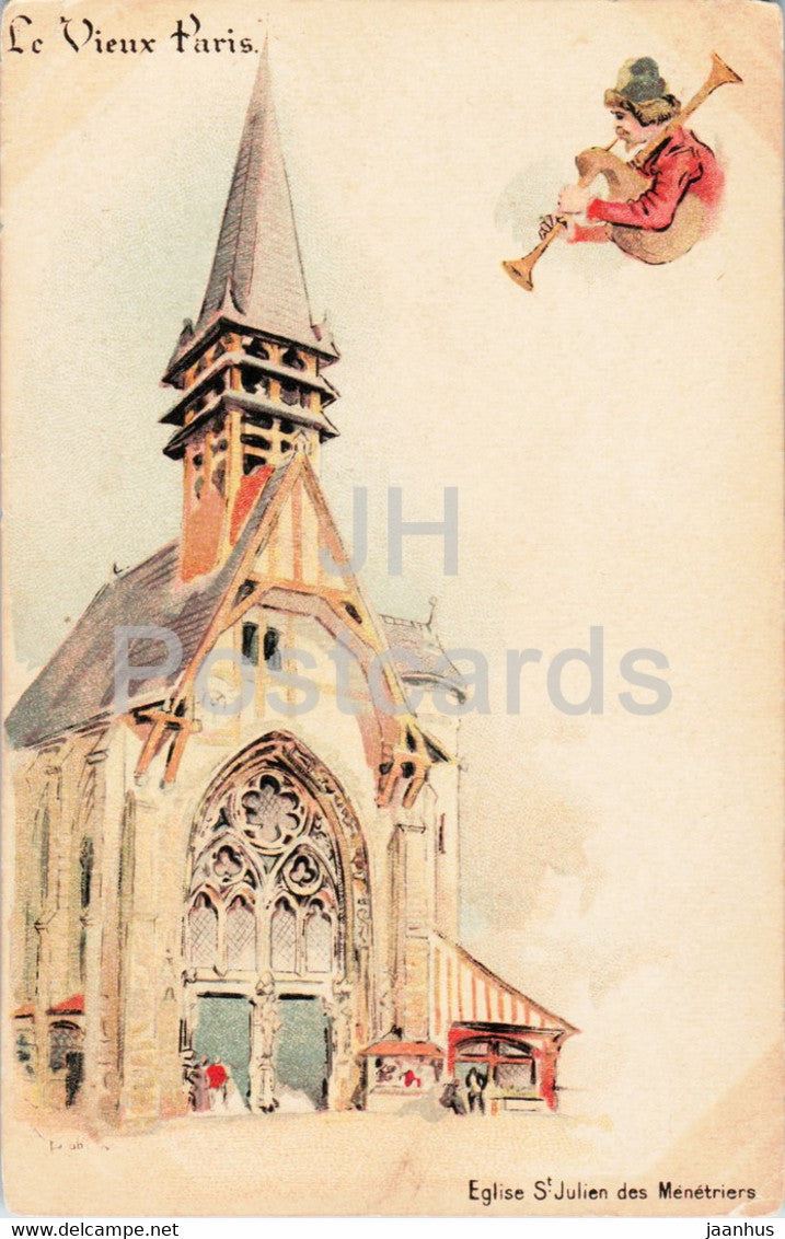 Le Vieux Paris - Eglise St Julien des Menetriers - church - illustration - old postcard - France - unused - JH Postcards