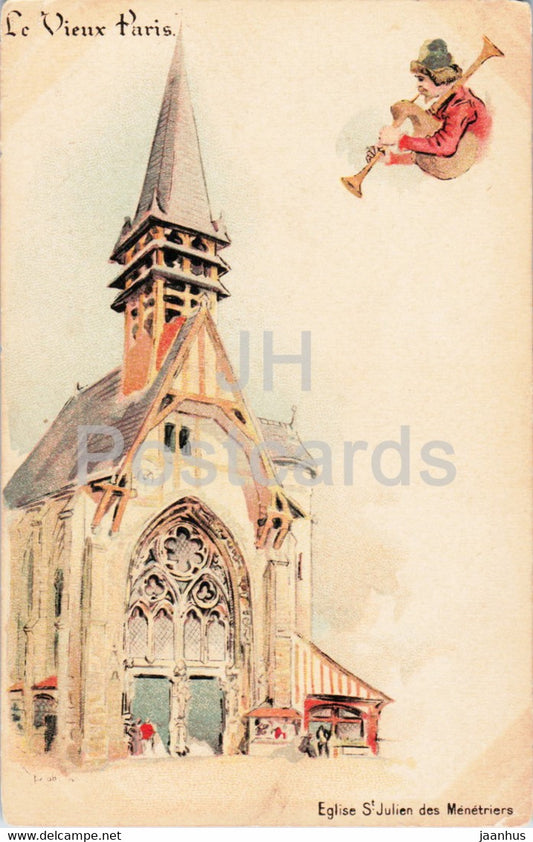 Le Vieux Paris - Eglise St Julien des Menetriers - church - illustration - old postcard - France - unused - JH Postcards