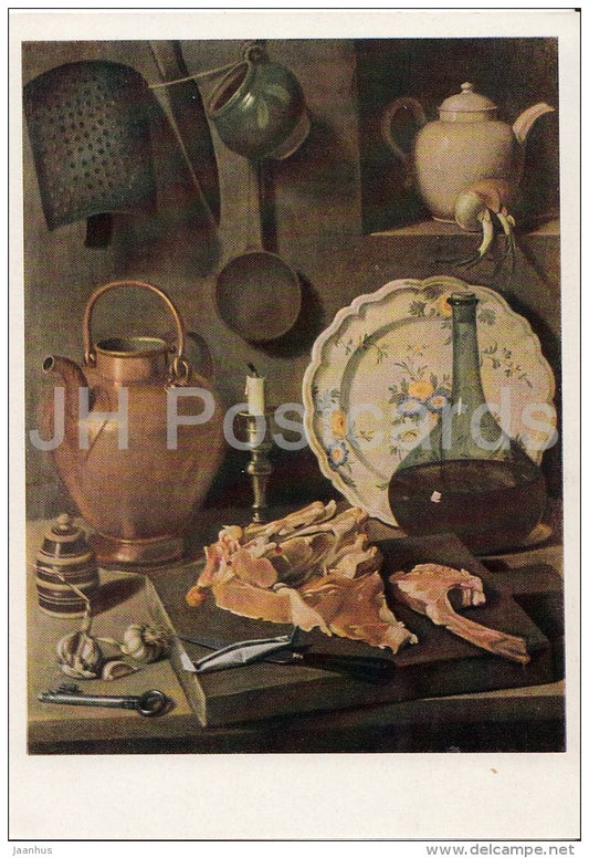 painting by Carlo Magini - Still Life with a piece of Raw Meat , 1888-90 - Italian art - Russia USSR - unused - JH Postcards