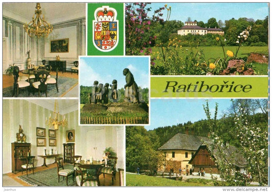 Ratiborice - hall Three Emperors - Empire castle - salon - old bleaching - Czechoslovakia - Czech - unused - JH Postcards