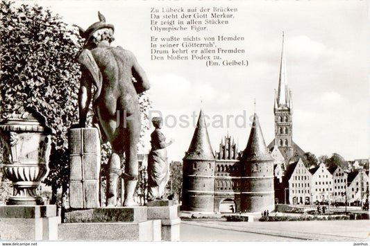 Lubeck - Merkur auf der Puppenbrucke - old postcard - 1955 - Germany - used - JH Postcards