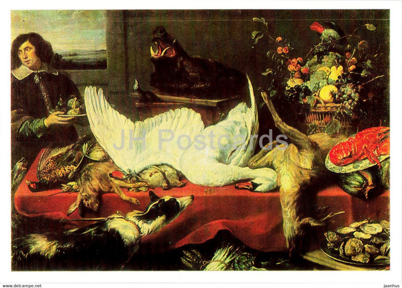 painting by Frans Snyders - Still Life with a Swan - birds - dog - hare - Flemish art - 1988 - Russia USSR - unused - JH Postcards