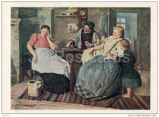 painting by Peteris Balodis - Card reading , 1894 - fortune telling - Latvian art - Russia USSR - 1985 - unused - JH Postcards