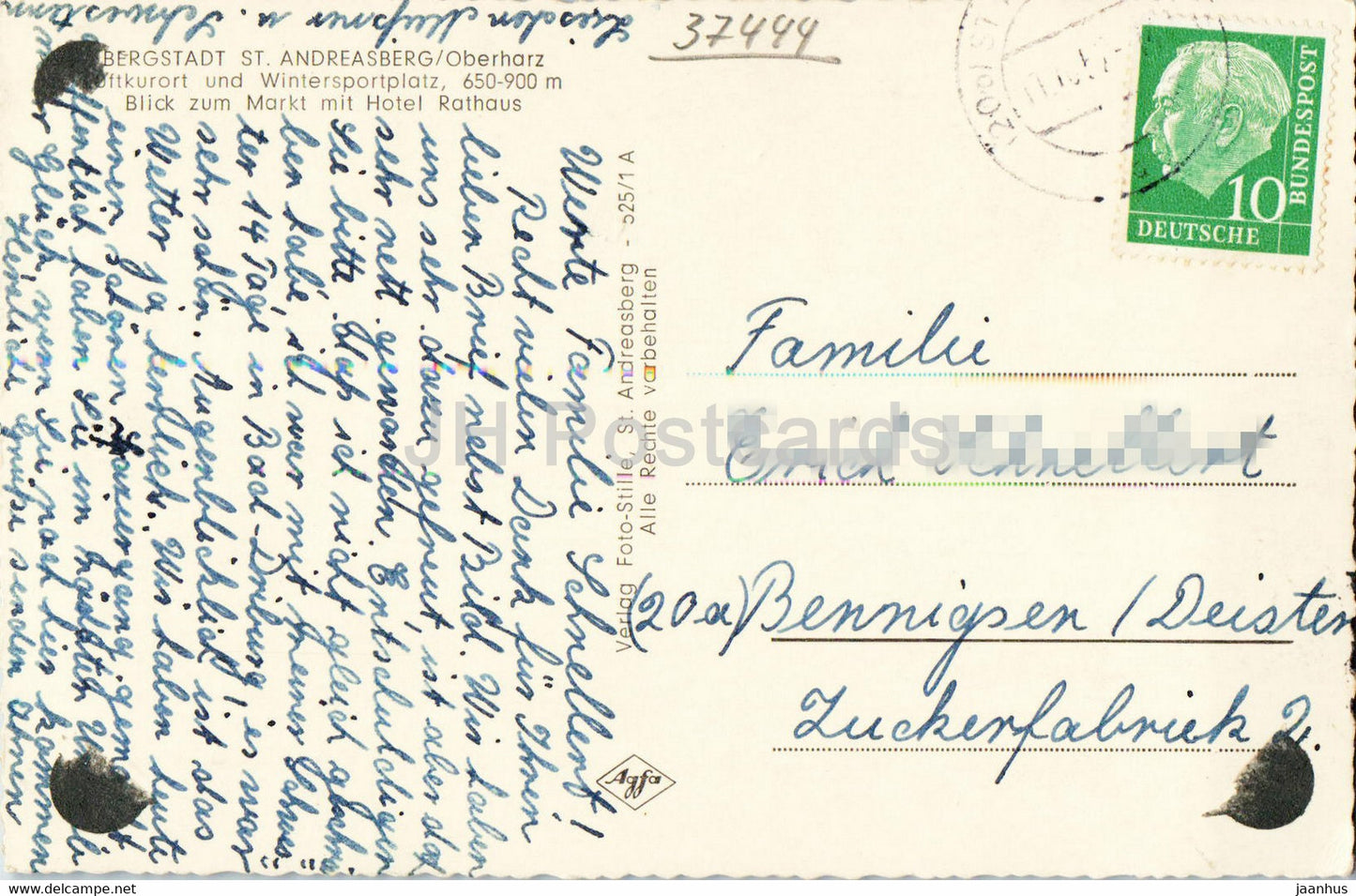 Bergstadt St Andreasberg - Blick zum Markt mit Hotel Rathaus - carte postale ancienne - Allemagne - utilisé