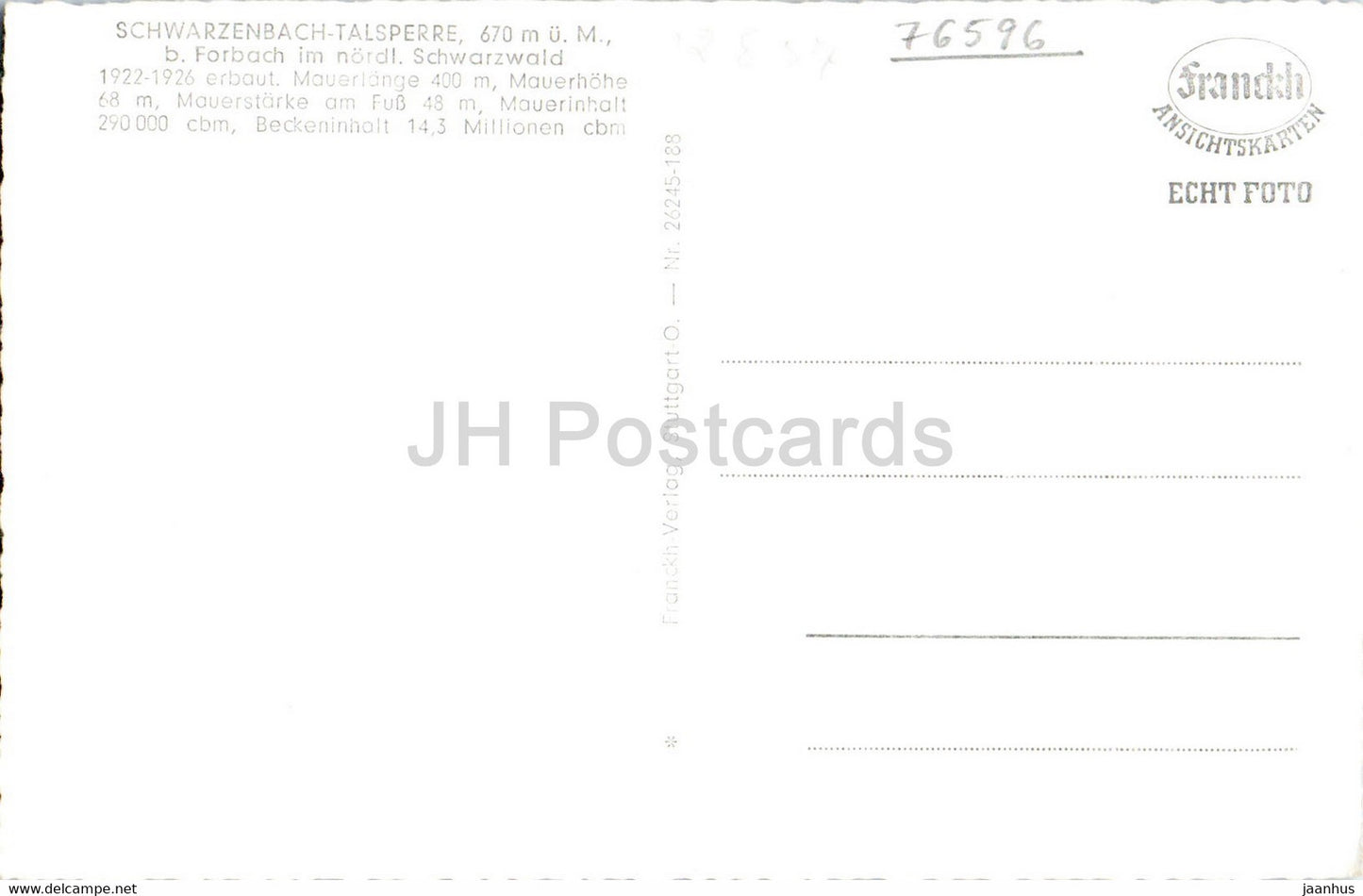 Schwarzenbach Talsperre - boat - old postcard - Germany - unused