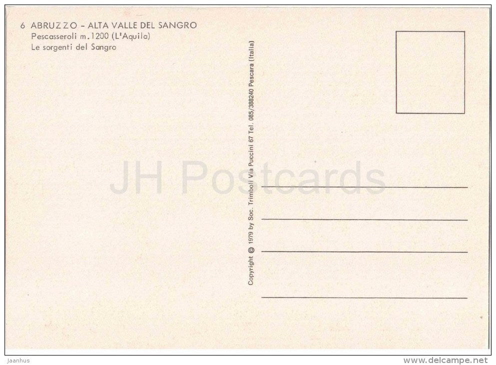 pescasseroli m. 1200, Le Sorgenti del Sangro - source - Alta Valle del Sangro - Abruzzo - 6 - Italia - Italy - unused - JH Postcards