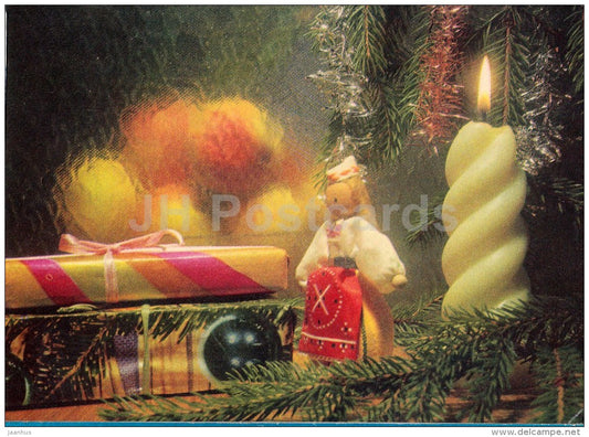 New Year Greeting card - decoration - doll - Estonian Folk Costumes - gifts - 1970 - Estonia USSR - used - JH Postcards