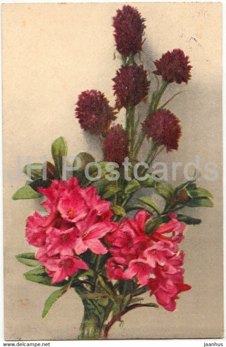 red flowers - Paul Bender - No 7 - old postcard - 1929 - Switzerland - used - JH Postcards