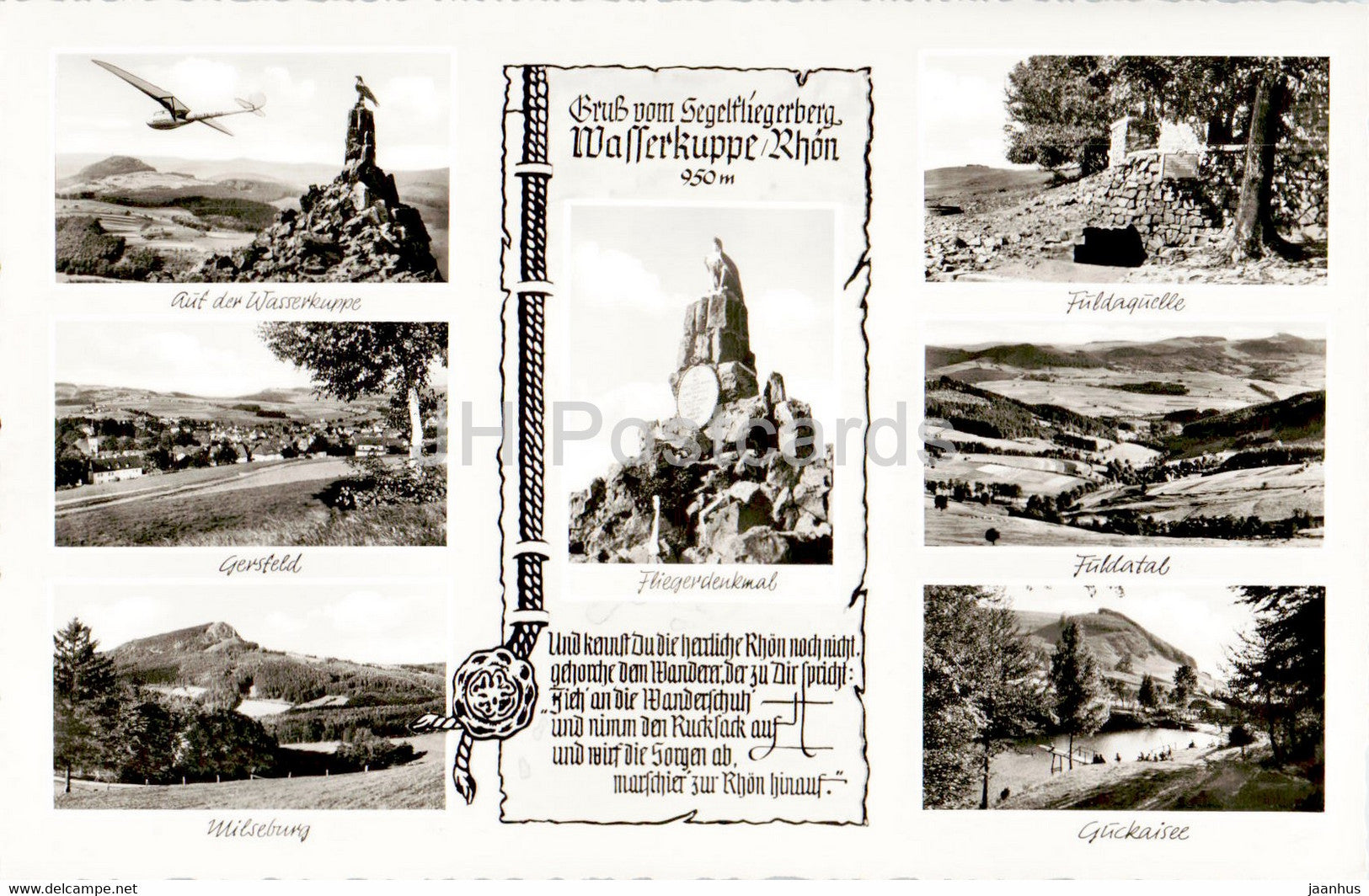Gruss vom Segelfliegerberg Wasserkuppe - Gerstfeld - Milseburg - Fildatal - old postcard - Germany - unused - JH Postcards