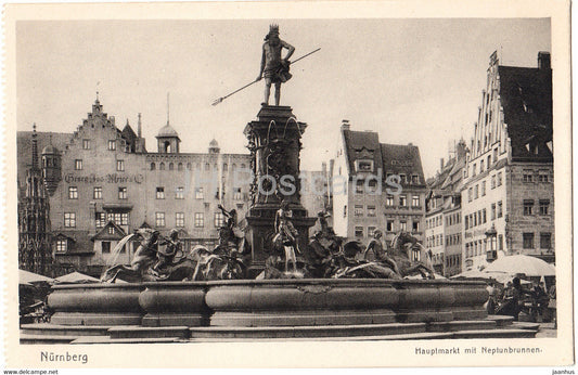 Nurnberg - Hauptmarkt mit Neptunbrunnen - 4 - old postcard - Germany - unused - JH Postcards