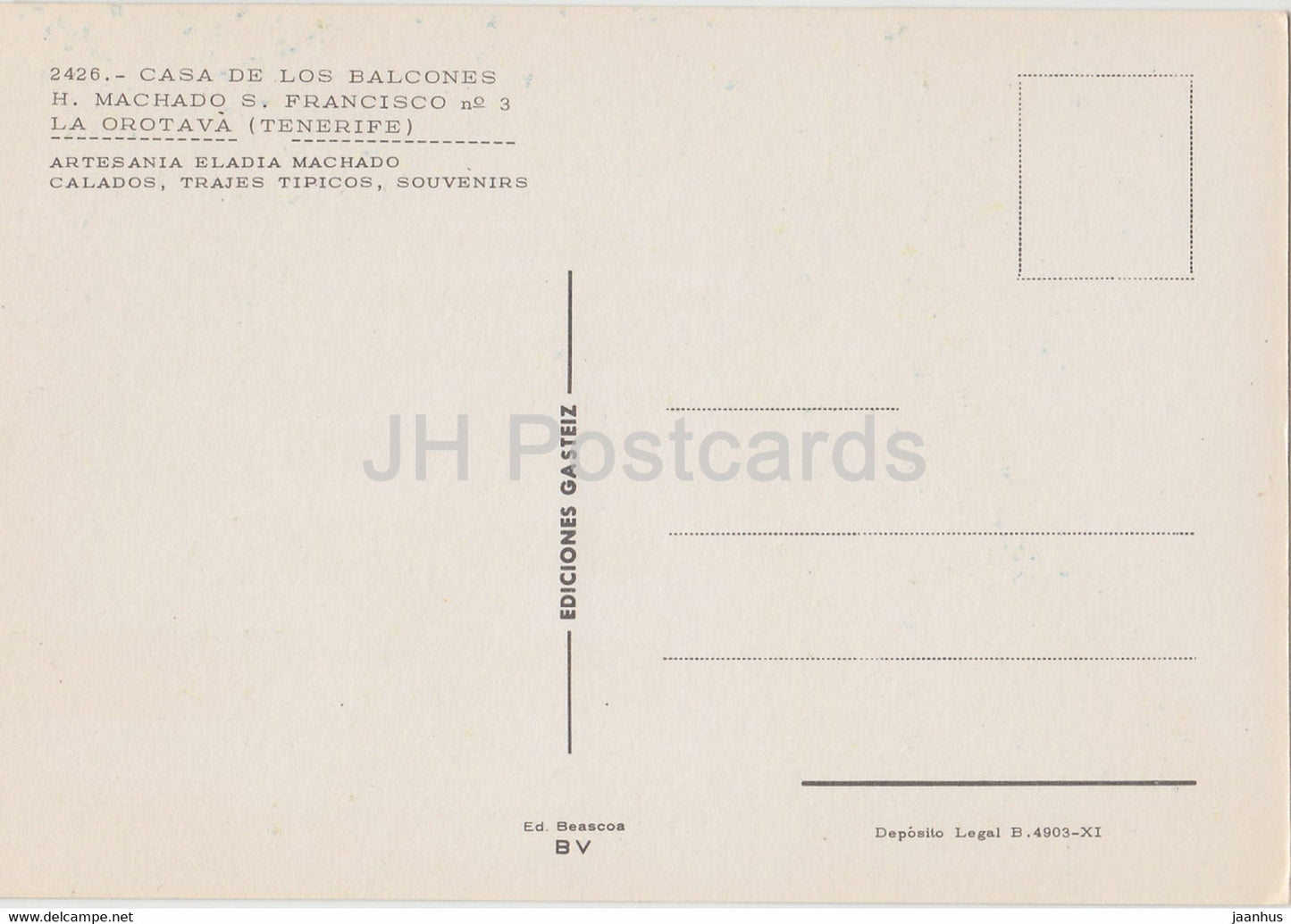 Tenerife - Casa de los Balcones H Machado S Francisco - La Orotava - Spain - unused