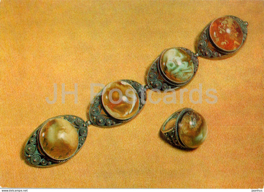 bracelet and ring by Smirnov - silver - amber - filigree - Soviet arts and crafts - 1973 - Russia USSR - unused - JH Postcards