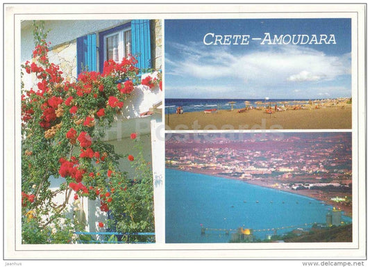 Crete - Amoudara - sea - beach - flowers - Greece - used 1998 - JH Postcards