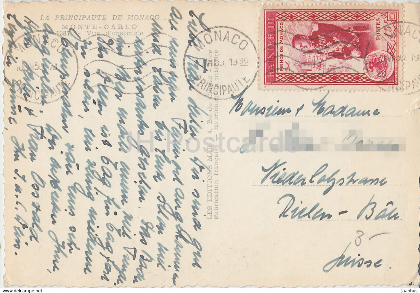 Monte Carlo - Vue d'ensemble - 1387 - carte postale ancienne - 1950 - Monaco - occasion