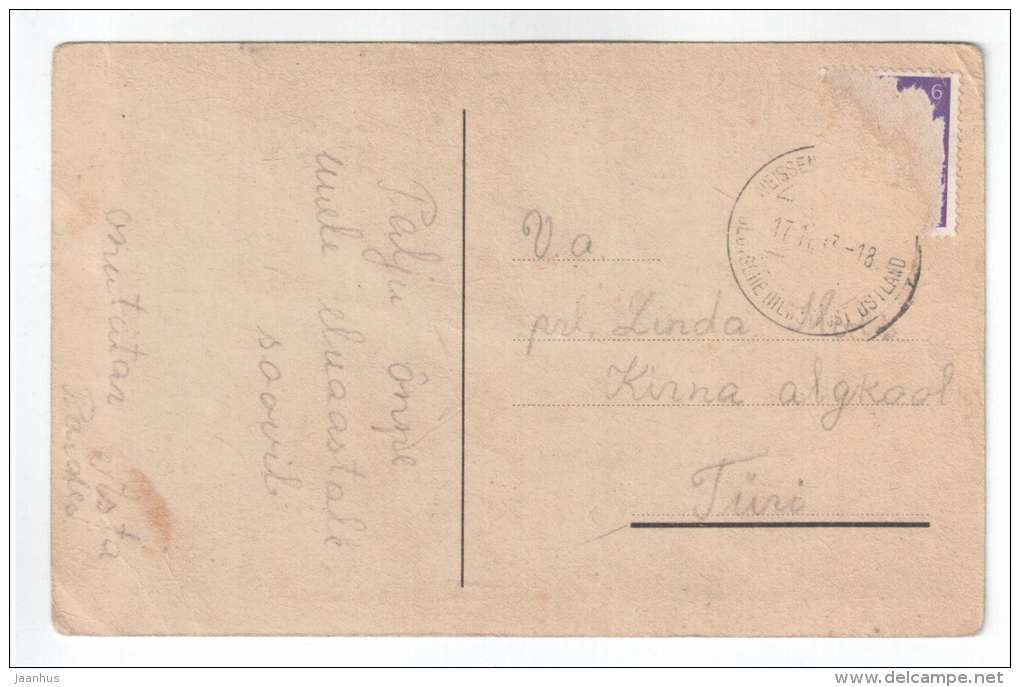 Birthday Greeting Card - flowers - children - old postcard - circulated in Estonia - used - JH Postcards