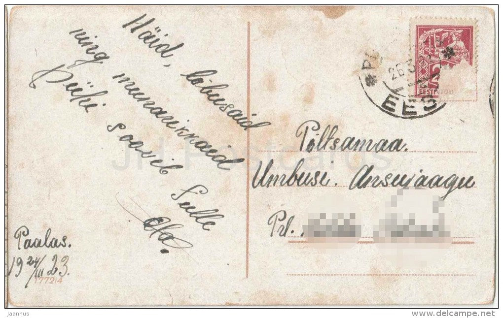 easter greeting card - children - angel - eggs - bells - 1772/4 - circulated in Estonia 1923 - JH Postcards